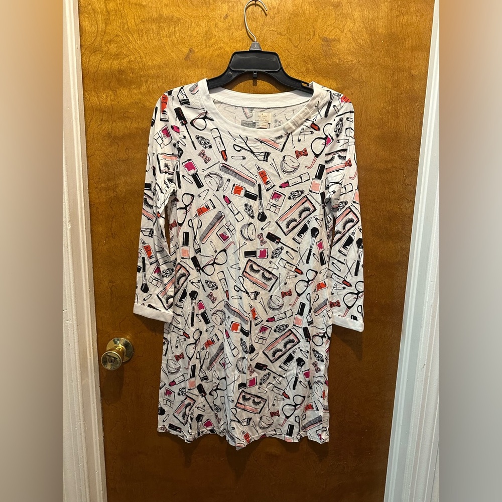 Kate spade white 3/4 sleeve make up lipstick sleep shirt dress new size small